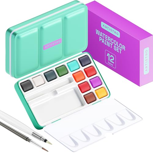 Artistro 12 Aquarellfarben Set, Reise-Aquarellfarben-Set in tragbarer Box, Wasserfarben-Sets für Kinder, Mini-Aquarellfarben-Set für Erwachsene für Künstler, Anfänger, Hobby-Bastler