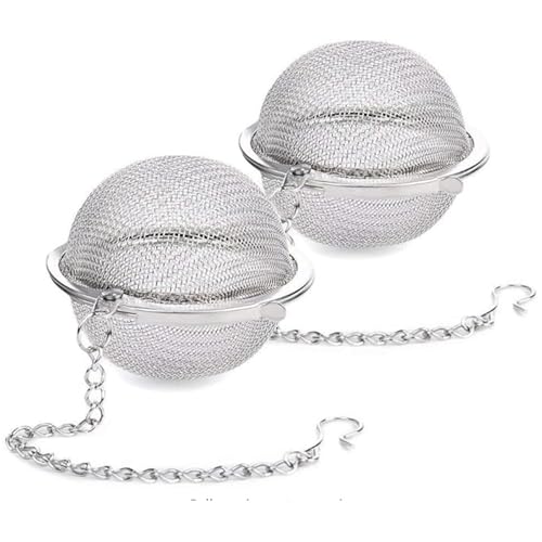 2 Stück Teesieb 4,5 cm Teeei mit Kette 304 Edelstahl Teefilter für losen Tee | feinmaschiger Teefilter mit Kette (2 Stück - 4.5 cm Ø)
