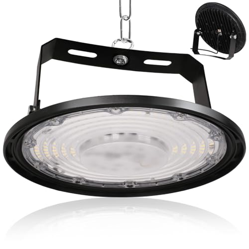 JBdusn LED UFO Hallenbeleuchtung 200W, Hallenstrahler LED High Bay Light 6500K Kaltweiß mit Ständer, UFO Industrielampe Strahler Werkstattbeleuchtung für Werkstätten und Fabrikhallen