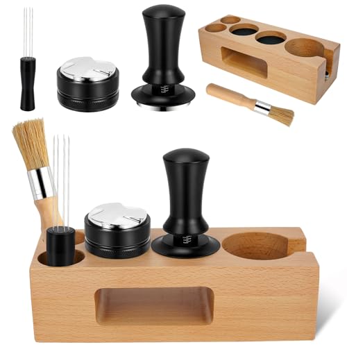 Y-Step 51mm Espresso Tamper Set mit Tamperstation, Kaffee Tamper mit Distributor Tampermatte Espressorührer Nadeln Espresso Kaffeerührer Reinigungsbürste, für Espressomaschine, Barista Zubehör