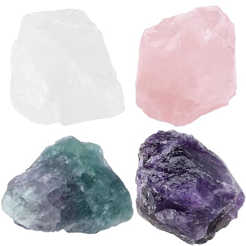 QINJIEJIE 100% Großes Amethyst Rosenquarz Premium Wassersteine Grundmischung Steine 4 Stück Natursteine Heilsteine set Naturbelassene Kristalle Rohsteine 4.5-5 cm