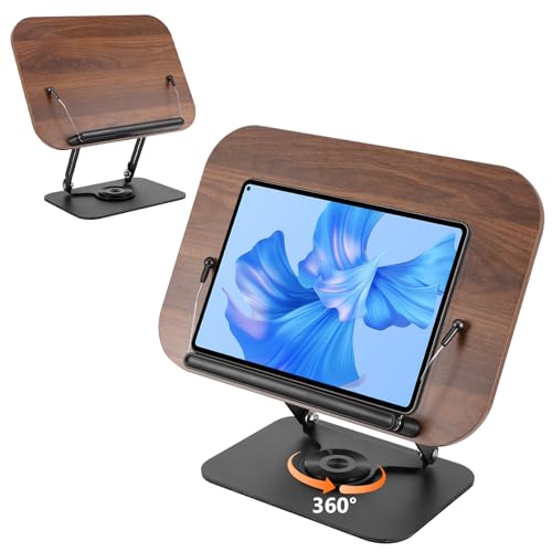 FUOBECIE Buchständer Verstellbarer Buchhalter mit 360° drehbarer Basis, Buchständer zum Lesen im Bett, Kochbuchständer, Rezeptbuchhalter mit elastischen Seitenklammern für Musikpartituren