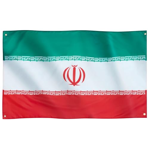 Runesol Iran Flagge, 91x152cm (3ft x 5ft), 4 Ösen, iranische Flagge, Islamische Republik Iran, Persien, پرچم ایران, Premium-Fahnen für drinnen und draußen, lebendige Farben
