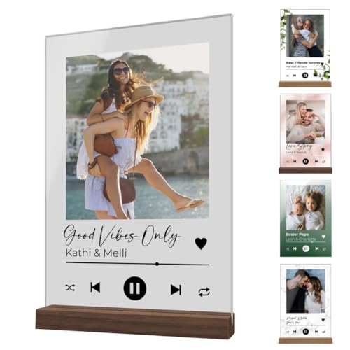 Song Cover Glas Bild mit Foto Acrylglas und QR Code - Personalisierte Geschenke für Frauen im Spotify Musik Cover Design - Personalisiertes Fotogeschenk für Sie und Ihn zum Geburtstag