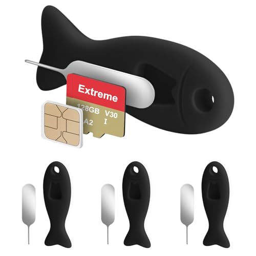 4er-Pack SIM-Karten-Entfernungswerkzeug mit integriertem SIM-Kartenspeicher – enthält Auswurfstifte, Nadelöffner, kompatibel mit iPhone, Samsung und weiteren Mobiltelefonen (4er-Pack, Schwarz)