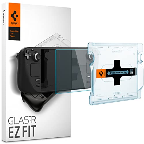 Spigen Glas.tR EZ Fit Schutzfolie kompatibel mit Steam Deck OLED (2023), Steam Deck LCD (2022), Kratzfest, Kristallklar, 9H Härte Folie