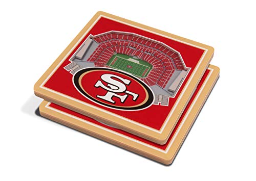 YouTheFan NFL 3D Team StadiumViews 4x4 Coasters - Set of 2, San Francisco 49ers, 4" x 4", Team Color