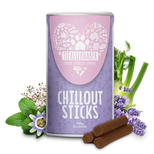 TIERLIEBHABER – Chillout Sticks für Hunde zur Beruhigung bei Angst & Stress – 100% natürliches Beruhigungsmittel für Hunde – Anti-Stress Leckerlis mit Baldrianwurzel, Schlafbeere & Johanniskraut