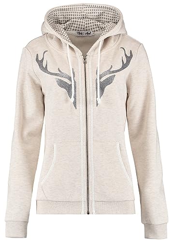 Hailys Damen Trachten Sweatjacke In44erl Zip-Hoody Oktoberfest mit Geweih JIA-2209083madl Beige Marl XS