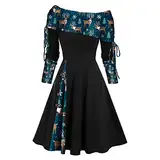 Weihnachtskleid Damen, 50er Jahre Rockabilly Kleid Swing A-Linien Coctailkleid