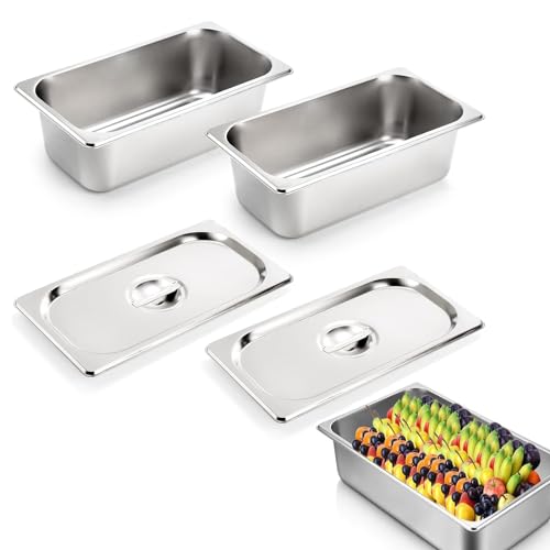 ORFCP 2 Stück Edelstahl behälter Set Mit Deckeln, Lebensmittelisolierbehälter, Kuchen, Hoteltöpfe, Salate, Tischlebensmitteltöpfe, spülmaschinenfest Edelstahl Gastro Behälter für Saladette