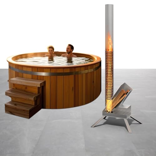 ECO POOLTECH Outdoor Poolheizung Holz Feuertonne, Tragbarer Brennholz Poolheizung Wärmepumpe, Edelstahl-Heizspirale Wärmetauscher Holzfeuer-Poolheizung für Spas, Badewannen, Schwimmbecken, Whirlpool