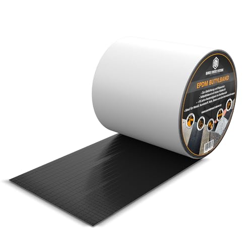 HSS® Butylband EPDM Oberlage gewebeverstärkt (10cm x 5m), Abdichtungsband, wasserdichtes Klebeband, Hochwertiges Dichtband mit EPDM, Butylband, Alterungs -, Korrosions - und UV - beständig