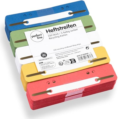 perfect line • 250 Heftstreifen Pappe, Aktendulli aus recycling Karton, 5 Farben, Abheftstreifen MADE IN GERMANY, Heftlaschen Blauer Engel zertifiziert