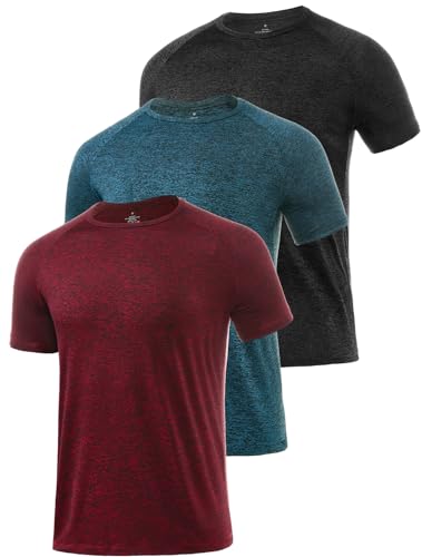 Star Vibe 3 Stücke trockene T-Shirts für Herren Schwitzen Sport T-Shirts Sport Fitness-Sportkleidung Kurze Ärmel Fitness-Studio Sport-Shirt Black/Navy/Wine Red M