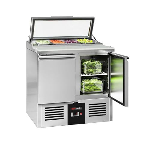 GGM Gastro | SAS200GN | Saladette PREMIUM - 900mm - 2 Türen - mit Einlass für 4x GN 1/3 & Glasdeckel