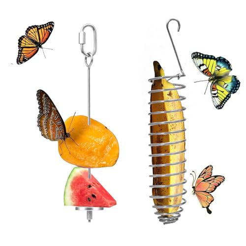 2pcs Eleganter Schmetterlings-Bananenhalter, Outdoor-Bananenhängematte, hängende Schmetterlings-Futterspender Ständer für Garten, Hinterhof