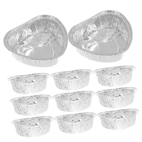 BUGUUYO 50 Stück Herzförmige Alufolienbox hochzeitsdekoration Alufolie Cupcakes Herzförmige Backschalen Eierkuchen Formen Becher aus Aluminiumfolie herzförmige Muffinform Eierbecher Silver