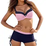 Badeanzug Damen,Bikini Damen Set Bauchweg Push Up Gepolstert Bademode mit Hotpants Sport Badeanzug Zweiteiliger Badeanzug Drucken Beachwear Swimsuit