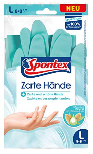 Spontex Zarte Hände, pflegende Haushaltshandschuhe mit sanftem Mandelöl, aus Naturkautschuklatex - Größe L, 1 Paar, Blau