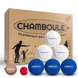 MASSA | CHAMBOULE – Boccia-Spiel für drinnen und draußen – blaue und weiße Kugeln – Set mit Zielkugel, Maßstab und Transporttasche – Pétanque für jedes Terrain – Geschenk für Kinder und Erwachsene