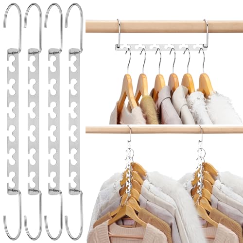 HOUSE DAY Kleiderbügel Platzsparende rutschfeste Schrank Organizer 4 Stück aus Metall für Schwere Kleider L26cm