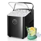 FOHERE Eiswürfelmaschine 14 kg 24 Stunden, 8 Eiswürfel in 6 Minuten, 2 Größen von Bullet Ice, Selbstreinigender Eiswürfelbereiter mit Griff, Eisschaufel und Korb, Ice Maker für Party, Büro, Wohnmobil