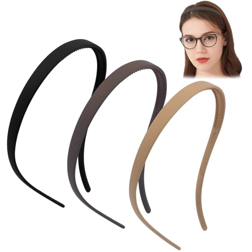 Auiremrti 3 Stück Kein Kopfschmerz Haarreif,Flex ohne Druck,Haarreif für Brillenträger,Sonnenbrille Haarreifen,Dünne Haarreifen Damen,Mattes Finish,Rutschfest mit Zähnen