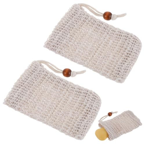 Piriuuo 2 Stück Seifensäckchen Bio, Seifensäckchen Sisal Seifenbeute Natur Seifensäckchen Sicherer und Langlebiger Sisalfaser seifensäckchen für Haarseife, Seifenbeutel Set Seife Mesh Tasche