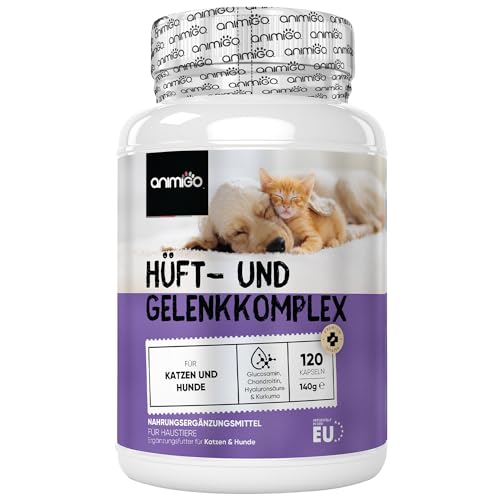 animigo Hüft & Gelenk Komplex für Hunde & Katzen - Mit MSM, Glucosamin, Chondroitin - Für Knochen, Gelenke & Mobilität - 120 Gelenkkapseln - Knochenschutz - Alternative zu Gelenktabletten