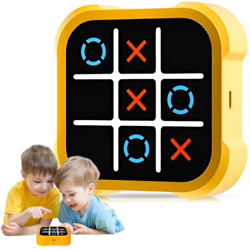 Tic Tac Toe Spiel, Tragbare 3-In-1-Puzzlespielkonsole, Tragbare Reisespiele für Bildung und Gedächtniswachstum, Bildungsspielzeug für 3+ Jährige Jungs Mädchen Erwachsene,Yellow