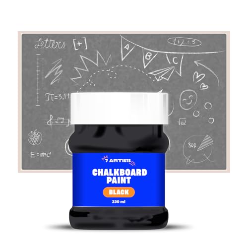 7 Artists Tafelfarbe Schwarz 230 ml Tafellack Ungiftig auf Wasserbasis | Schwarze Farbe für Holz Metall Glas | Tafelfarbe Outdoor & Wand Farbe Innen für Kreideschreiben und Zeichnen