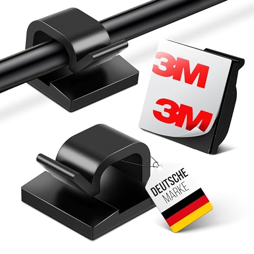 MYMIND® Kabelhalter selbstklebend [3M KLEBER] 50 Stück Indoor & Outdoor - Kabelclips für Kabelmanagement - Kabelklemmen & Kabelorganisator am Schreibtisch - Kabelbefestigung Lichterkette(Schwarz)