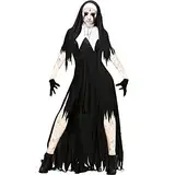 Halloween Kostüm Kinder Gruselig Zombie Damen - Bloody Gothic Kleidung Sexy Nonne Kleid Kostüme Gruselige Cosplay Kleid Nonne Zombie Vampir Verkleidung 4-Teiliges Mit Haube Fasching Karneval Robe