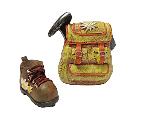 2er-Set Miniaturen Wanderschuh und Wanderrucksack für Tischdekoration oder Geschenkdeko 4x5 cm und 3x2 cm Bastelset aus Rucksack und Trekkingschuh Miniatur Thema wandern > Dekoidee > Berge > Edelweiss
