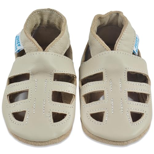 Juicy Bumbles Baby Sandalen - Lauflernschuhe - Krabbelschuhe - Babyschuhe - Beige T-Bar Sandalen 12-18 Monate (Größe 22/23)