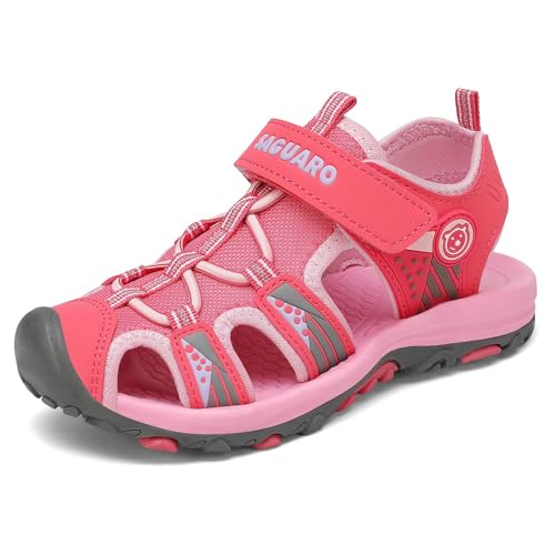 SAGUARO Mädchen Sandalen für Outdoor Sport Kinder Sandalen mit Geschlossene Zehe Rutschfest Atmungsaktiv Wandersandalen Sommer Rosa 27 EU