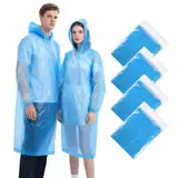 TIECHI 4PCS Regenponcho Einweg, Wasserdicht Regenmantel für Damen und Herren, Durchsichtige Regencape mit Kapuze und Ärmeln für Festivals, Angeln, Themenparks, Camping