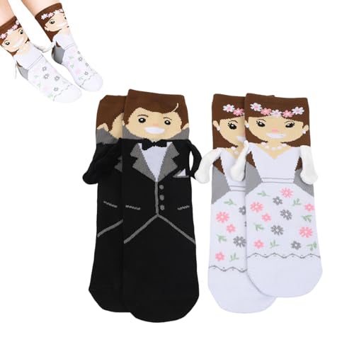 ltoSrfnb 2 Paar Magnetische Socken für Paare, Braut und Bräutigam die sich an den Händen halten, Besondere Geschenke für Valentinstag or Hochzeit, Lustig Hochzeitsgeschenke Ideen für Beide