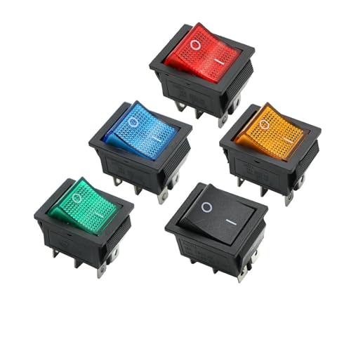 UJTVGCLX Latching Rocker Switch Power Switch I/O 4 Pins with Light 16A 250VAC 20A 125VAC KCD4 DPST Red Yellow Green Blue Black Boat(Yellow)