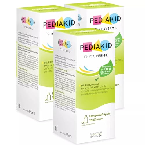 PEDIAKID - Phytovermil - Nahrungsergänzungsmittel auf der Grundlage von Pflanzenextrakten - Trägt zur Erhaltung einer gesunden, parasitenfreien Darmsphäre bei - 3 Flaschen 125ml