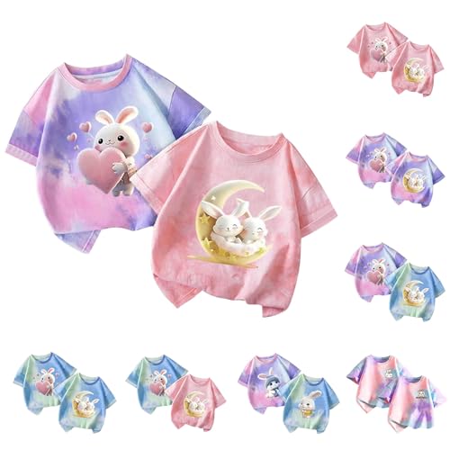 XINYUNZU 2er Pack T-Shirt Mädchen Baumwolle Mädchen Batik Shirt Cute Tops Sommer Girls Casual Tee Mode Oberteile Kurzarm Bluse Kuschel T-Shirts für Kinder Rosa 130