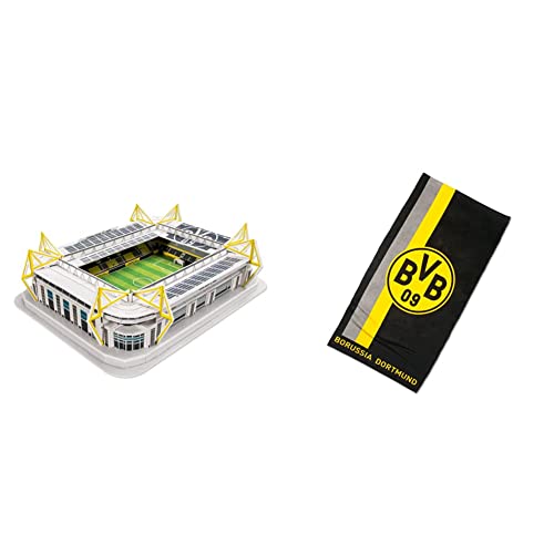 Borussia Dortmund BVB-3D-Stadionpuzzle, Mehrfarbig & BVB-Handtuch mit Logo im Streifenmuster (50x100cm)