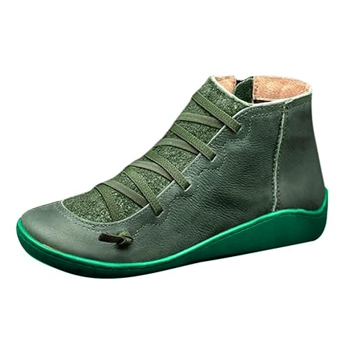 WILLBEST Schuh Flache Freizeitstiefel Seitliche Damen Schnürstiefel Zehenreißverschluss Runde Retro Damenstiefel Kinder Mädchen Größe 34 (b-Green, 42)