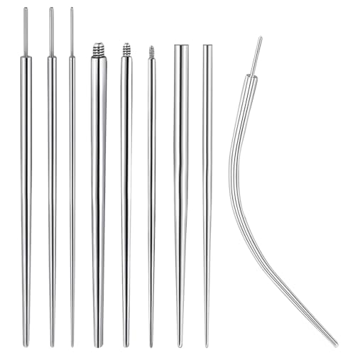 TYXHXTF 9 Pieces Piercing Taper Insertion Surgical Steel Piercing Tool Body Stretching Kit Assistant Tool Piercings Needle for Ear Nose Lip Belly Nipple Tongue