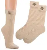 krautwear Herren Damen Kinder Trachtensocken Im Landhaus-Stil Mit Edelweiß-Pin Mit Leinen Beige (35-38)