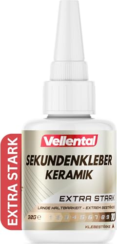 Sekundenkleber für Keramik & Porzellan extra stark 30g - Porzellankleber spülmaschinenfest, hitzebeständig & mit Nadel Verschluss gegen Austrocknung - Reparatur Kleber für Keramik, Porzellan & Ton