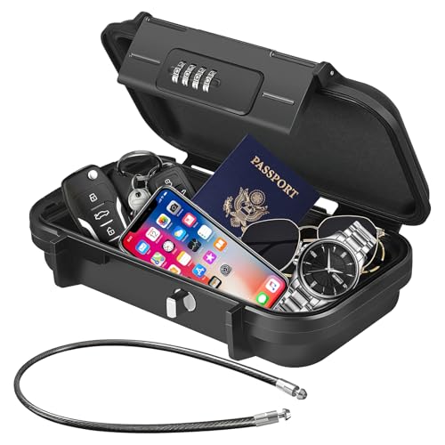 Tragbarer Geldschränke mit Zahlencode, 4 Stellig Zahlencode Sicherheitsbox Outdoor Sicherheitssafe, Schließfächer mit Drahtseil abnehmbarem,Schlüsselsafe,Safes für Reisen,Strand,Camping,im Büro