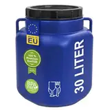 plasteo® 30 Liter Weithalsfass mit Deckel und Griffen Eckig Blau, Lebensmittelecht und BPA-Frei, Futtertonne Kunststofffass Universalfass Deckelfass Wasserfass Regentonne Lagerfass, Blau