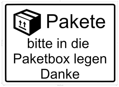 Paketbox Aufkleber - Pakete bitte in die PAKETBOX legen - Hält auf fas allen Untergründen. ca.15x10cm